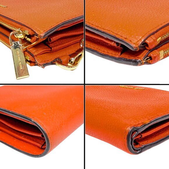 SOLD Michael Kors Orange Leather Jet Set Double Zip Wristlet Phone Wallet - Picture 5 of 10